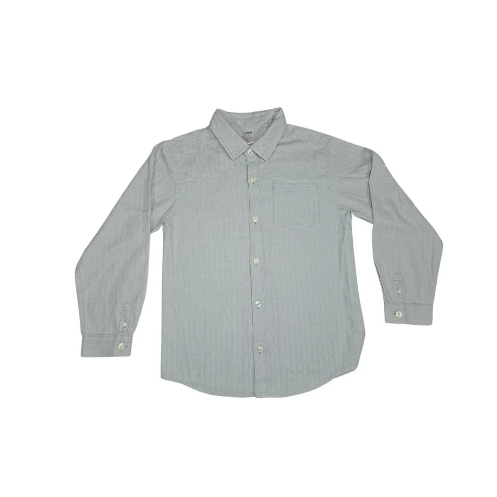 Gymboree Boys Size 10 Blue White Herringbone Button‎ Up Long Sleeve Dress Shirt